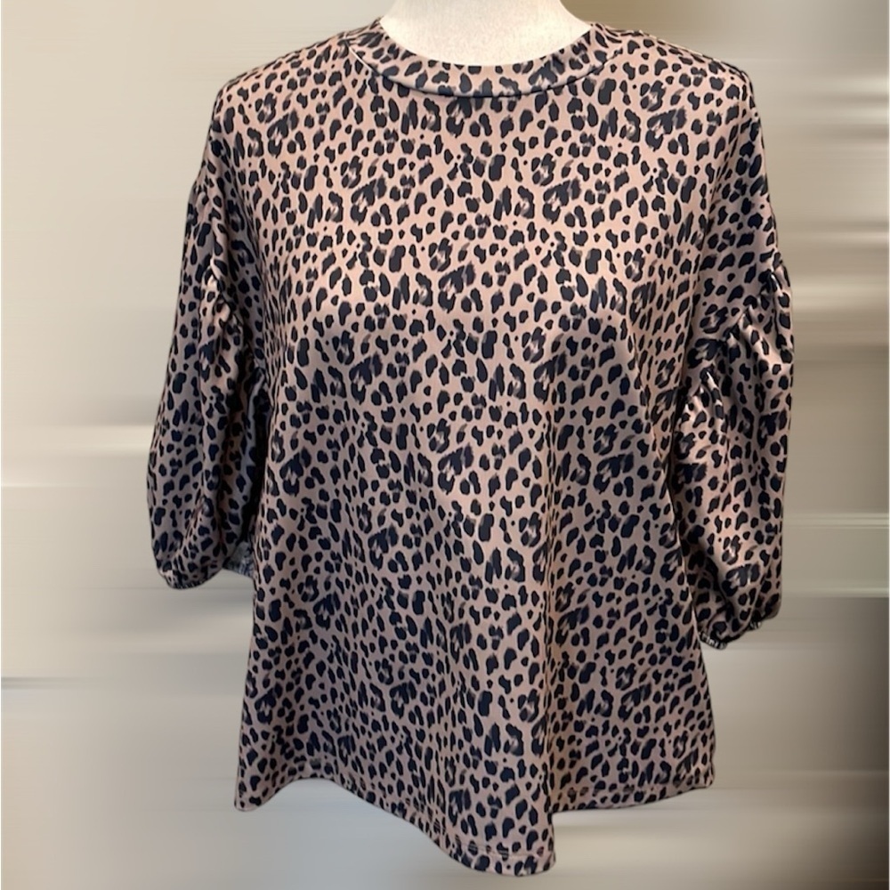 Scuba Balloon Sleeve Leopard Print ASOS Top Tan/Black 8